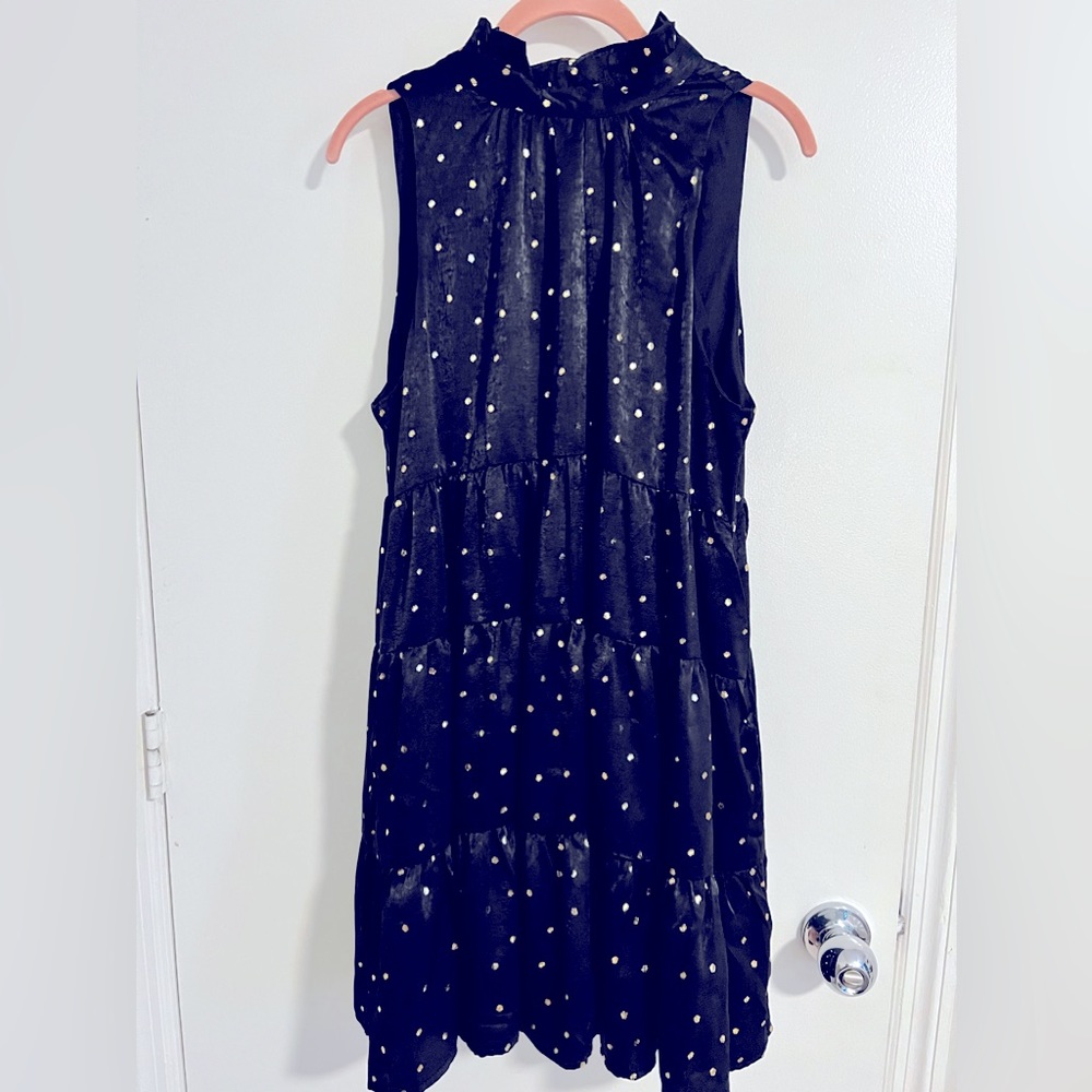 Fab’rik Dark blue and gold spotted zip dress, sleeveless. Fab’rik large